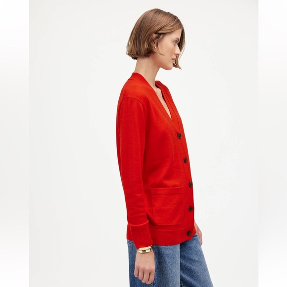 Madewell Merino Wool Boyfriend Cardigan Button Relaxed XXS Bright Cherry NWT - Picture 3 of 12